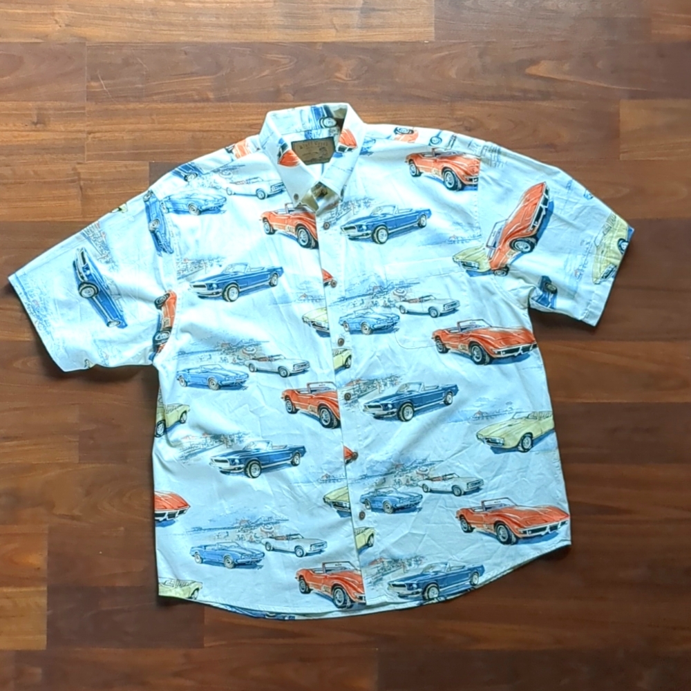 Bluff Creek Outfitters Vintage Cars Button Down Shirt Size XL